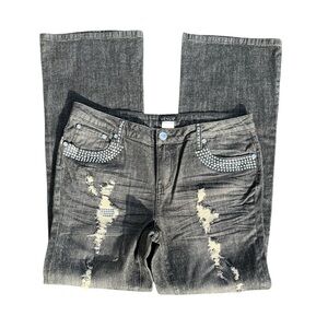 NWOT Women’s black rhinestone distressed black jeans by Venus size 12 w/ pockets